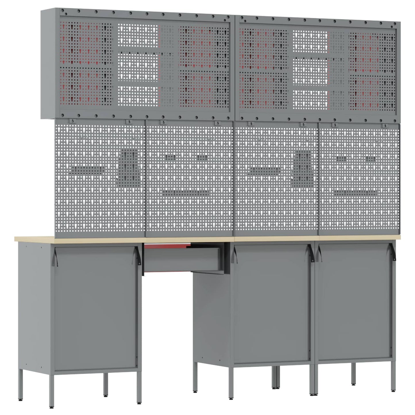 Werkbank 10 Stk. Rot und Grau Ingenieure Holz und Stahl