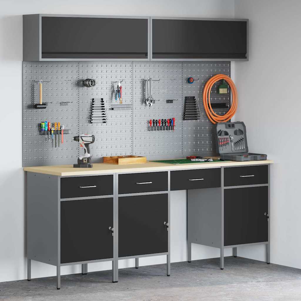 Arbeitsschrankset mit Schubladen mit Speicher 10 stk. Schwarz
