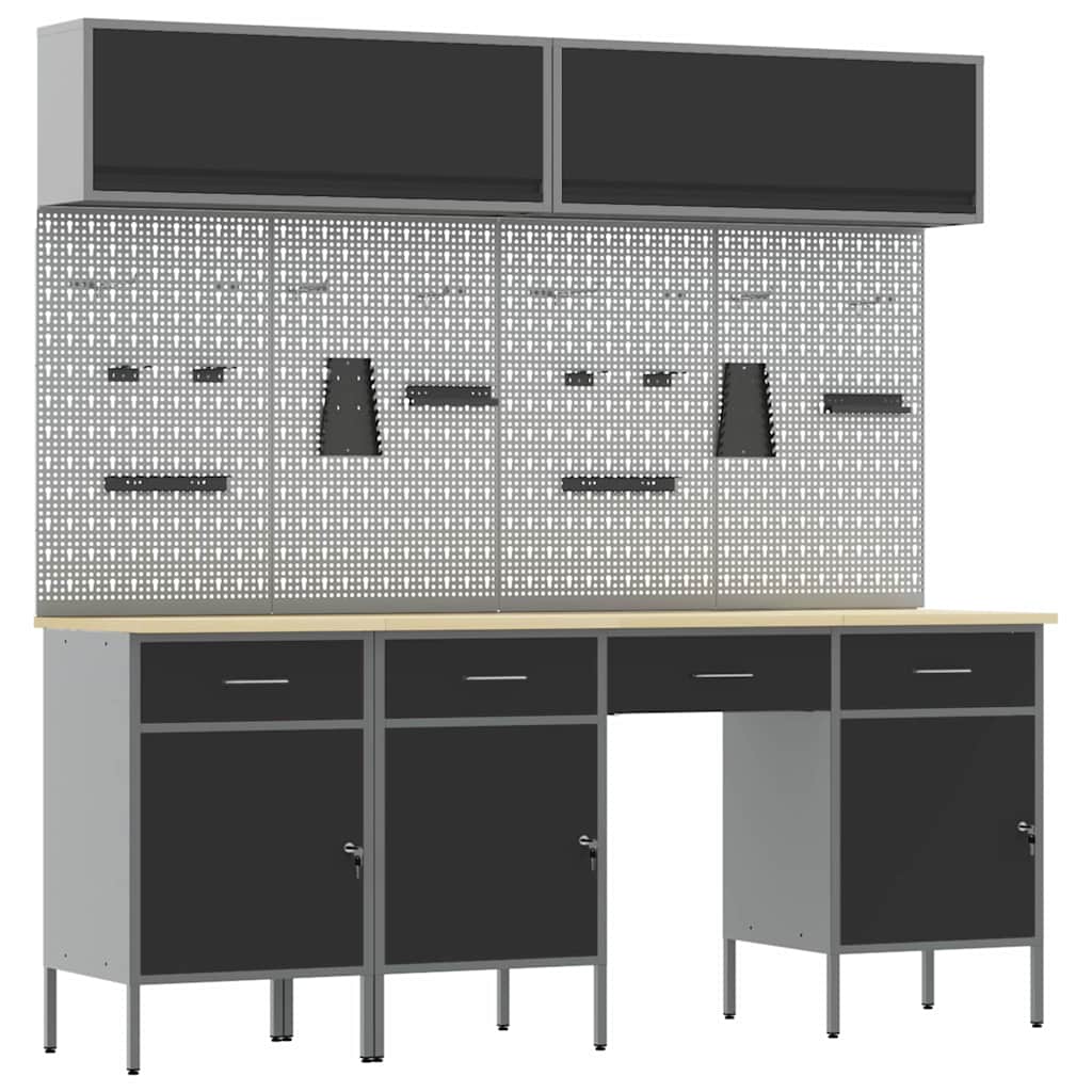 Arbeitsschrankset mit Schubladen mit Speicher 10 stk. Schwarz