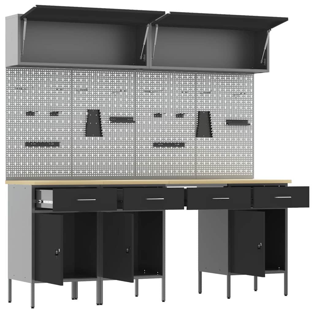 Arbeitsschrankset mit Schubladen mit Speicher 10 stk. Schwarz