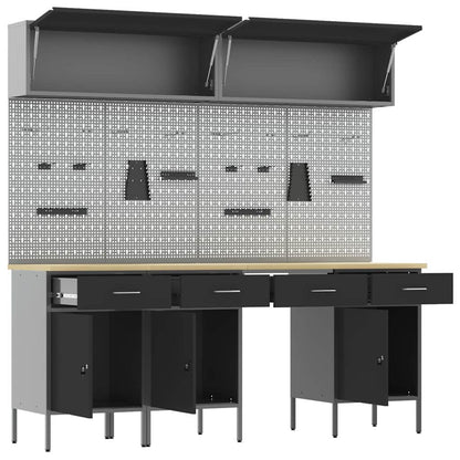 Arbeitsschrankset mit Schubladen mit Speicher 10 stk. Schwarz