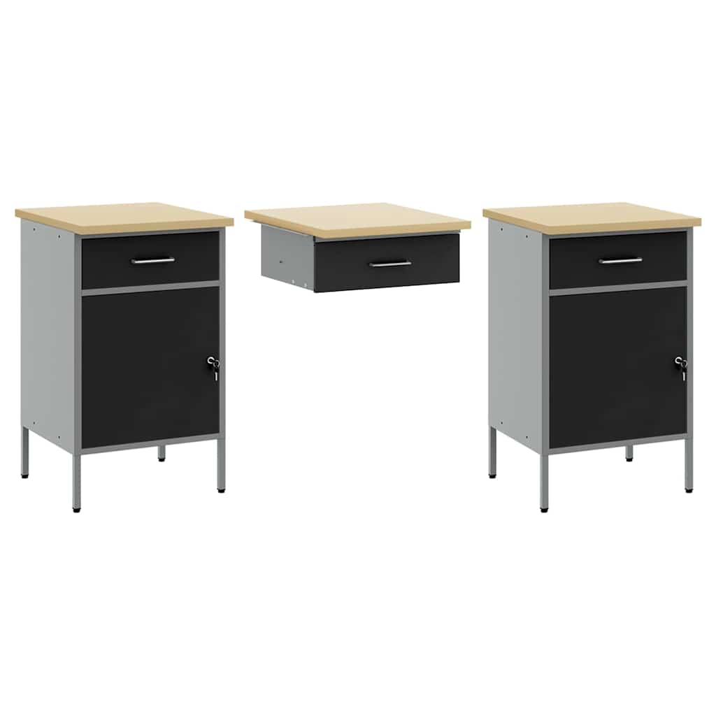 Arbeitsschrankset mit Schubladen mit Speicher 10 stk. Schwarz