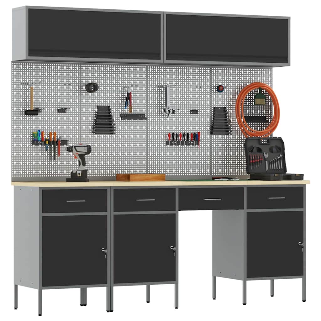 Arbeitsschrankset mit Schubladen mit Speicher 10 stk. Schwarz