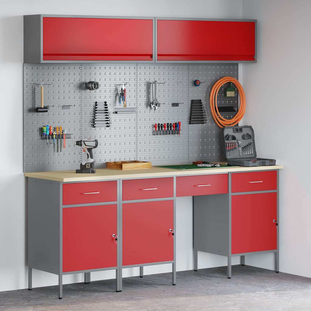 Arbeitsschrankset mit Schubladen mit Speicher 10 stk. Rot