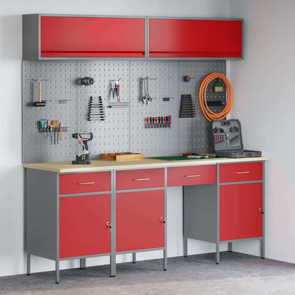Arbeitsschrankset mit Schubladen mit Speicher 10 stk. Rot