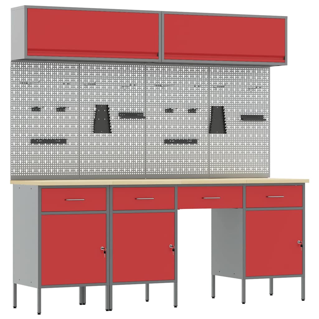 Arbeitsschrankset mit Schubladen mit Speicher 10 stk. Rot
