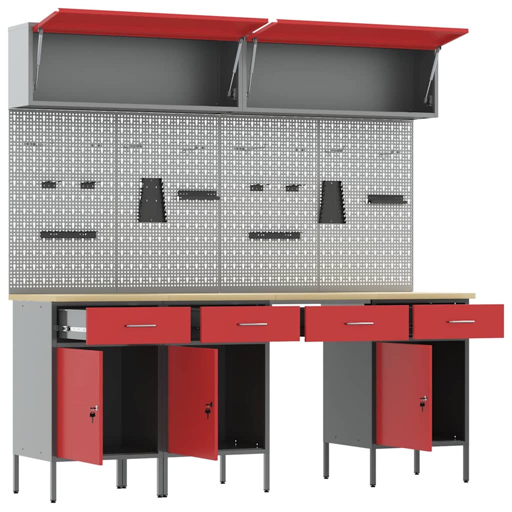 Arbeitsschrankset mit Schubladen mit Speicher 10 stk. Rot