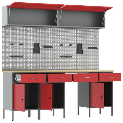 Arbeitsschrankset mit Schubladen mit Speicher 10 stk. Rot