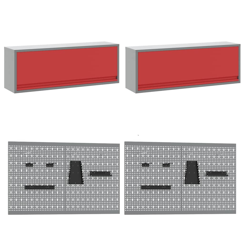 Arbeitsschrankset mit Schubladen mit Speicher 10 stk. Rot