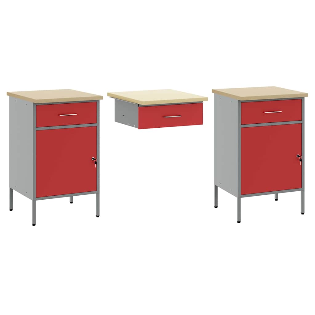 Arbeitsschrankset mit Schubladen mit Speicher 10 stk. Rot