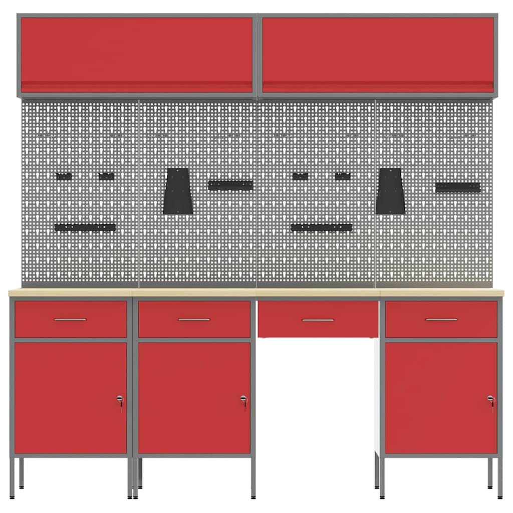 Arbeitsschrankset mit Schubladen mit Speicher 10 stk. Rot
