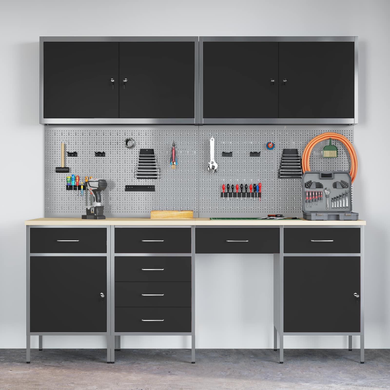 Werkbank 10 Stk. Schwarz und Grau Ingenieure Holz und Stahl