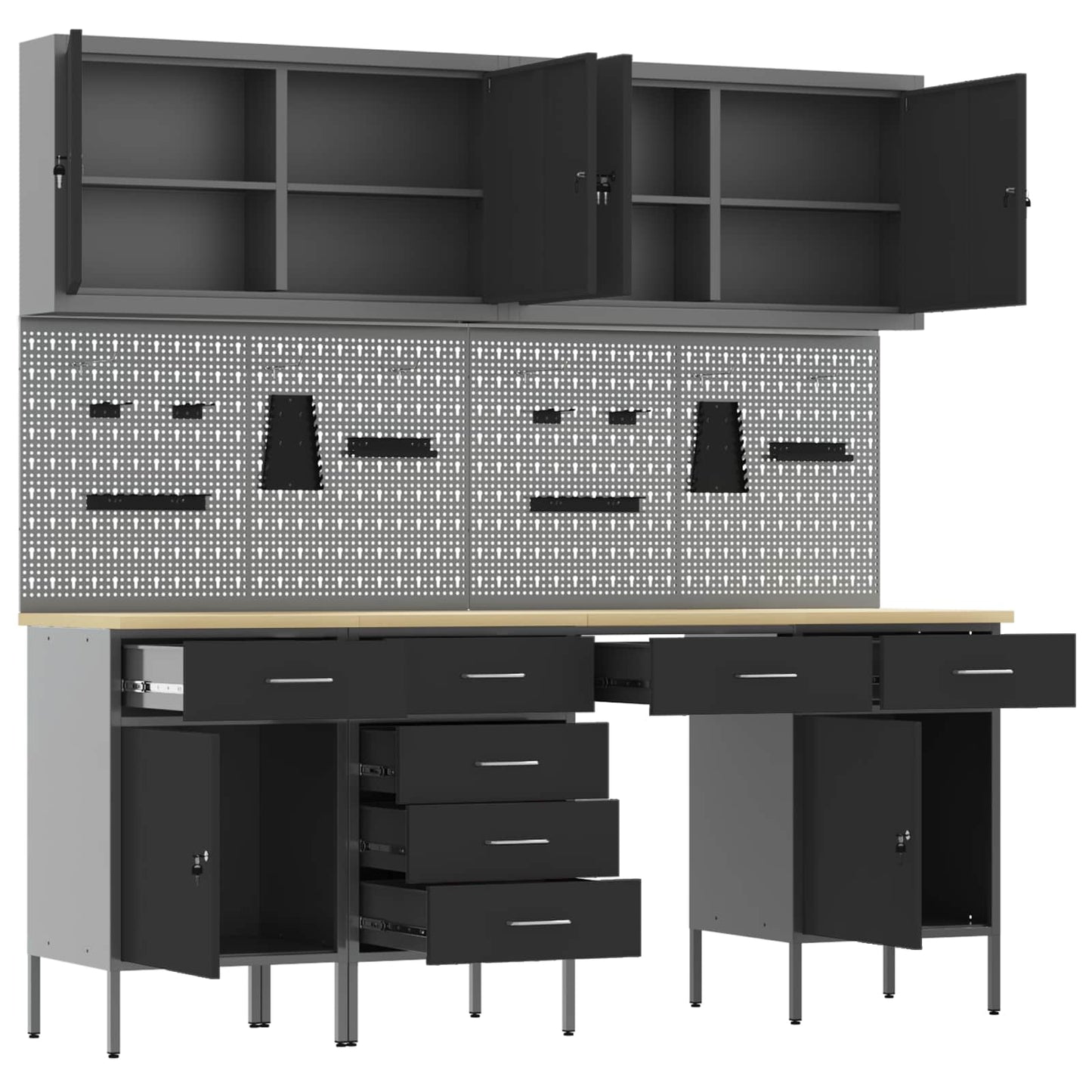 Werkbank 10 Stk. Schwarz und Grau Ingenieure Holz und Stahl