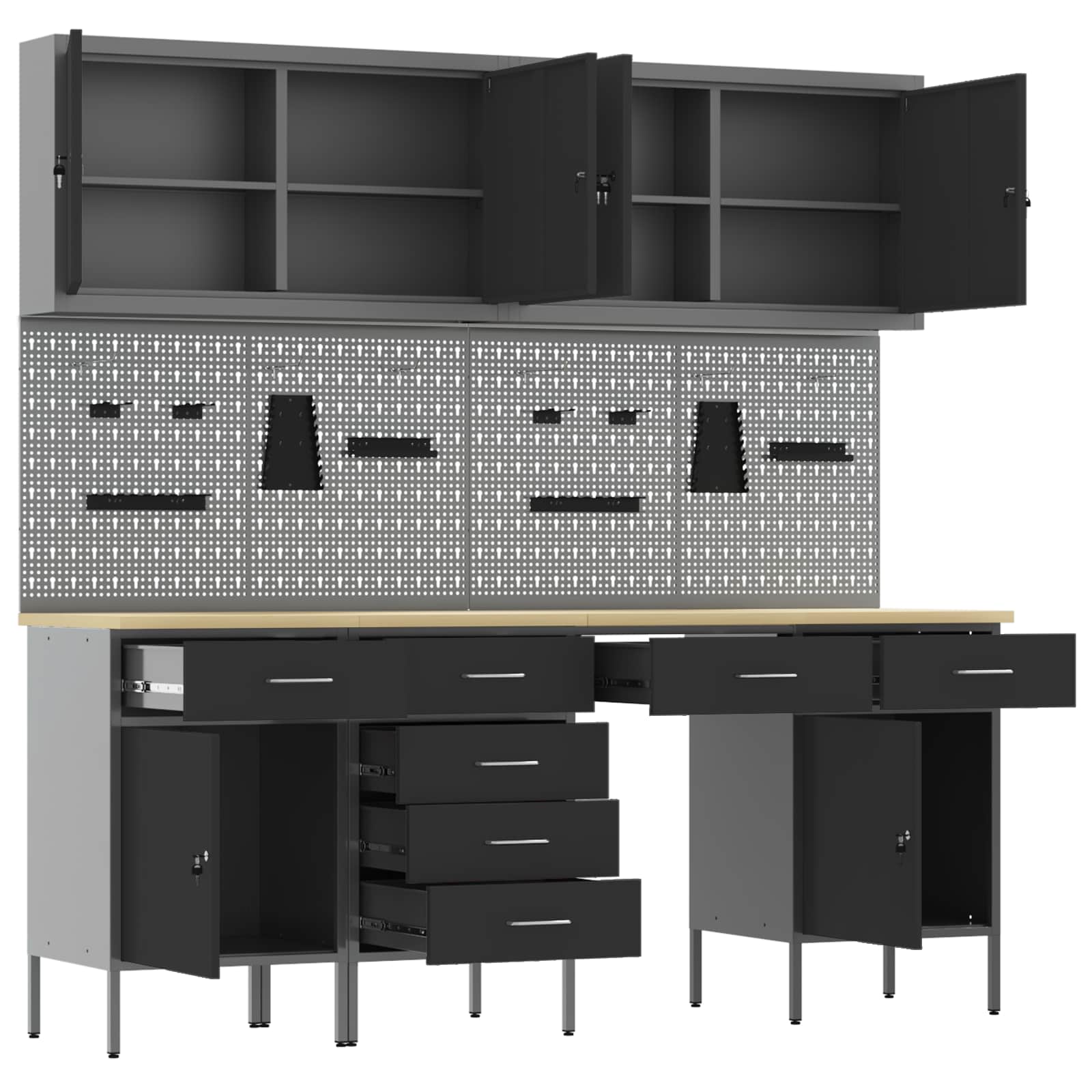 Werkbank 10 Stk. Schwarz und Grau Ingenieure Holz und Stahl