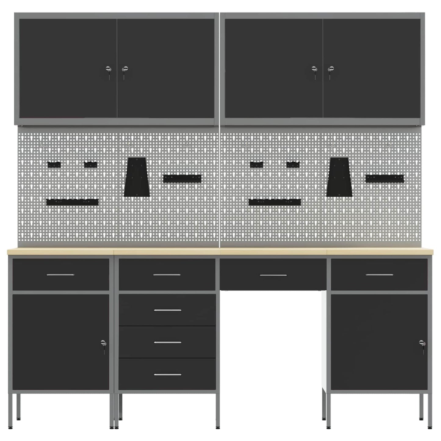 Werkbank 10 Stk. Schwarz und Grau Ingenieure Holz und Stahl