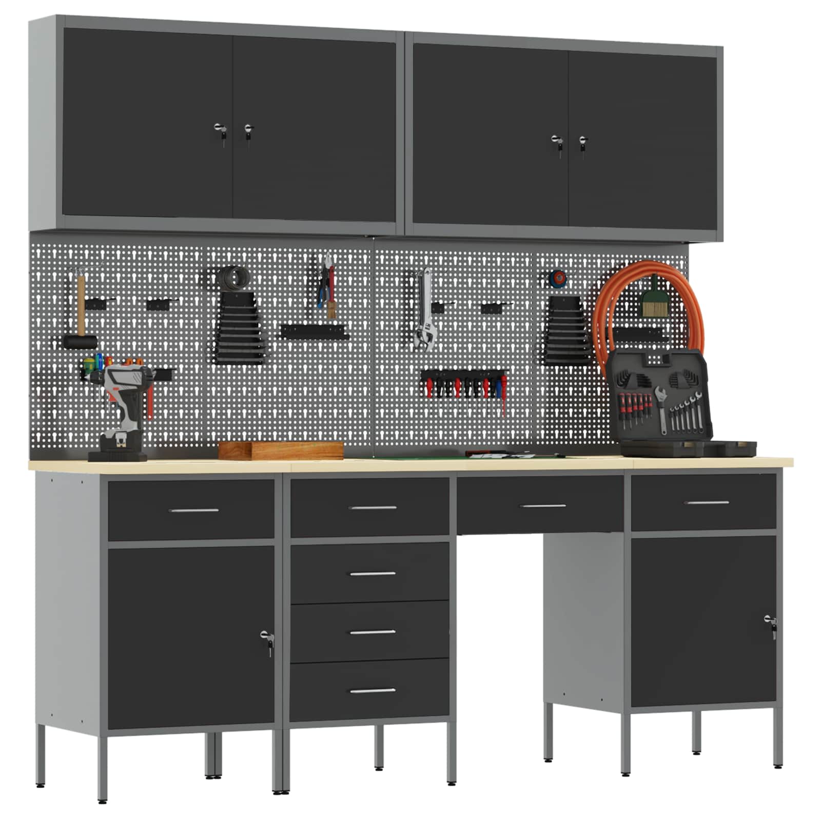 Werkbank 10 Stk. Schwarz und Grau Ingenieure Holz und Stahl