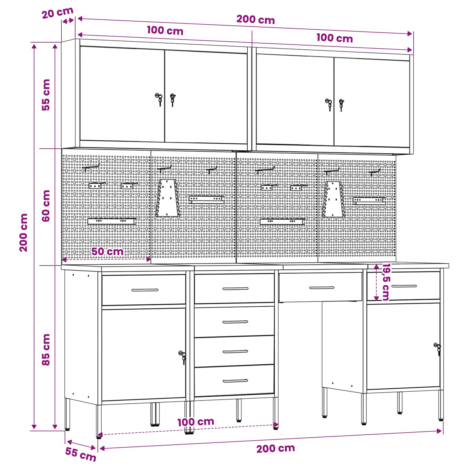 Werkbank 10 Stk. Schwarz und Grau Ingenieure Holz und Stahl
