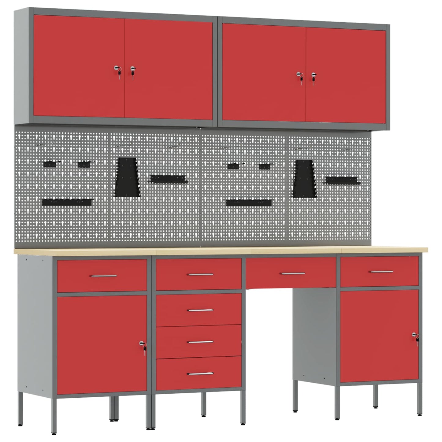 Werkbank 10 Stk. Rot und Grau Ingenieure Holz und Stahl