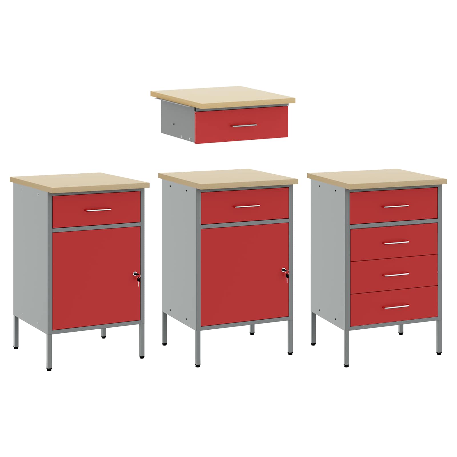 Werkbank 10 Stk. Rot und Grau Ingenieure Holz und Stahl