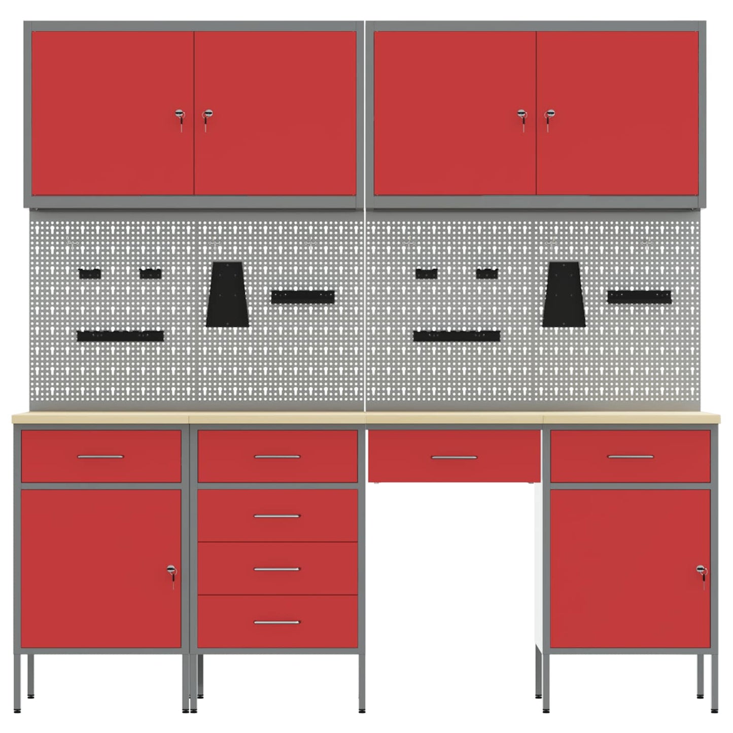 Werkbank 10 Stk. Rot und Grau Ingenieure Holz und Stahl