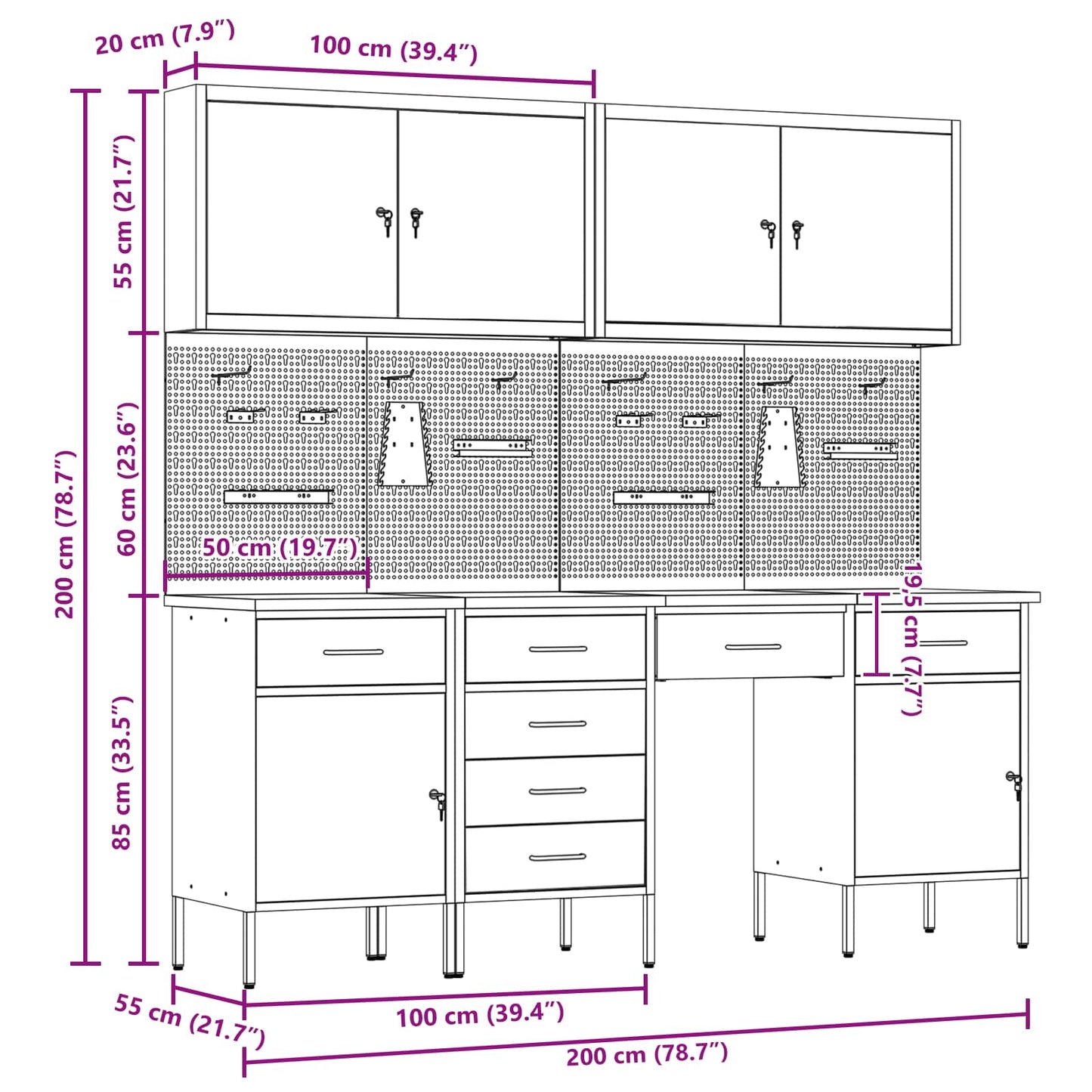 Werkbank 10 Stk. Rot und Grau Ingenieure Holz und Stahl