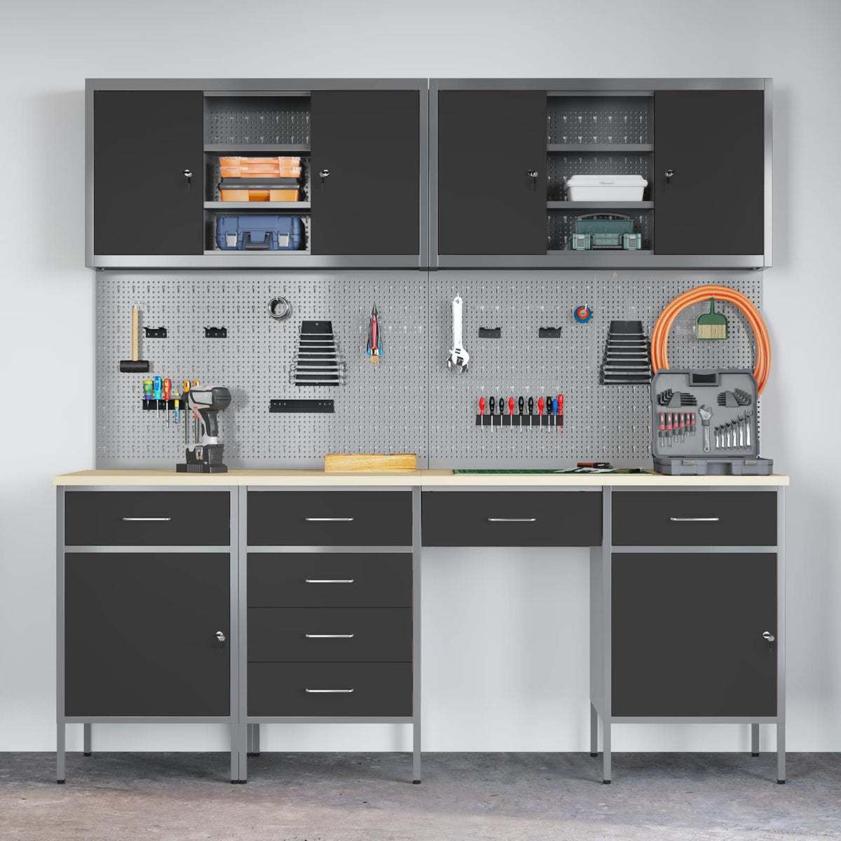 Werkbank 10 stk. Schwarz und Grau Ingenieure Holz und Stahl