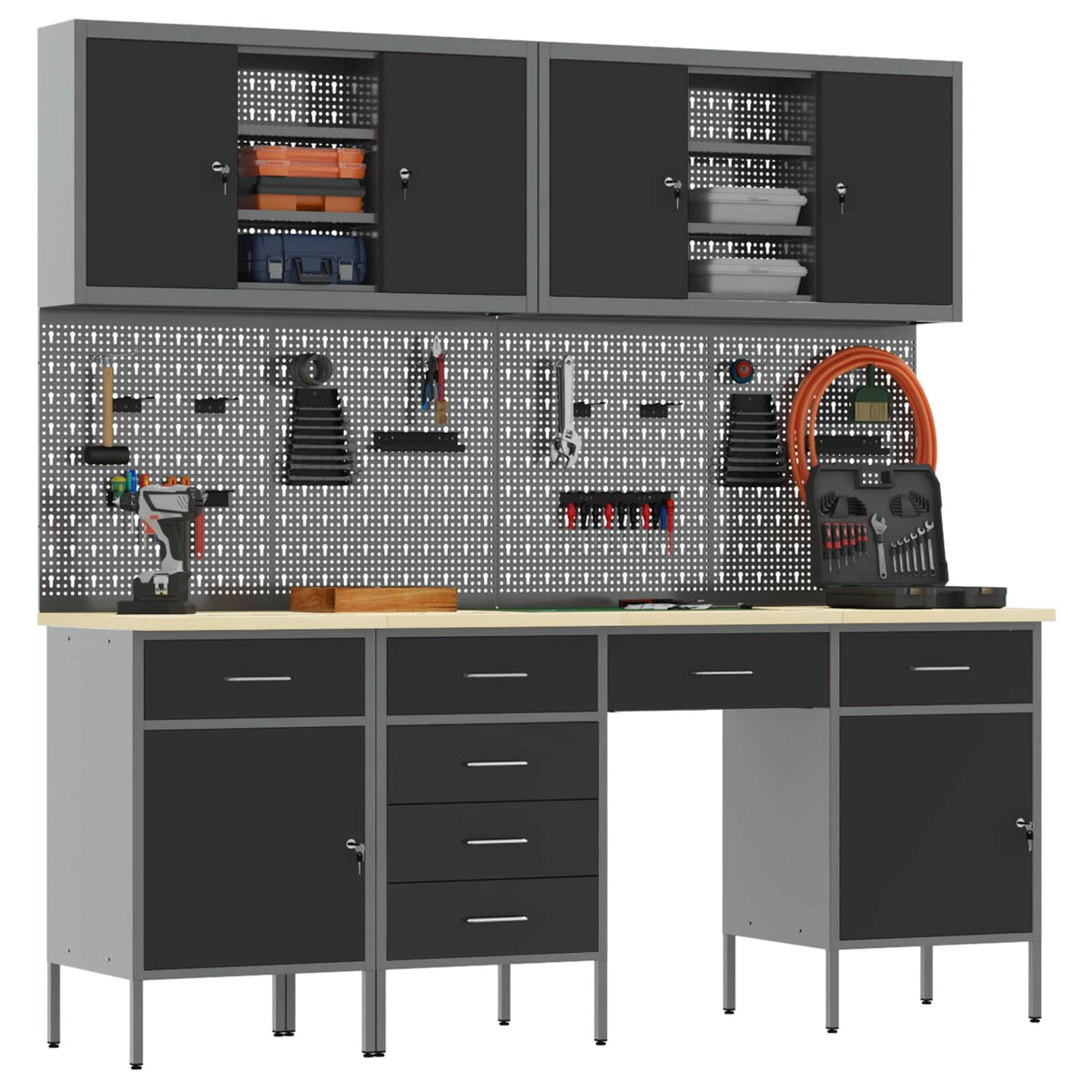 Werkbank 10 stk. Schwarz und Grau Ingenieure Holz und Stahl