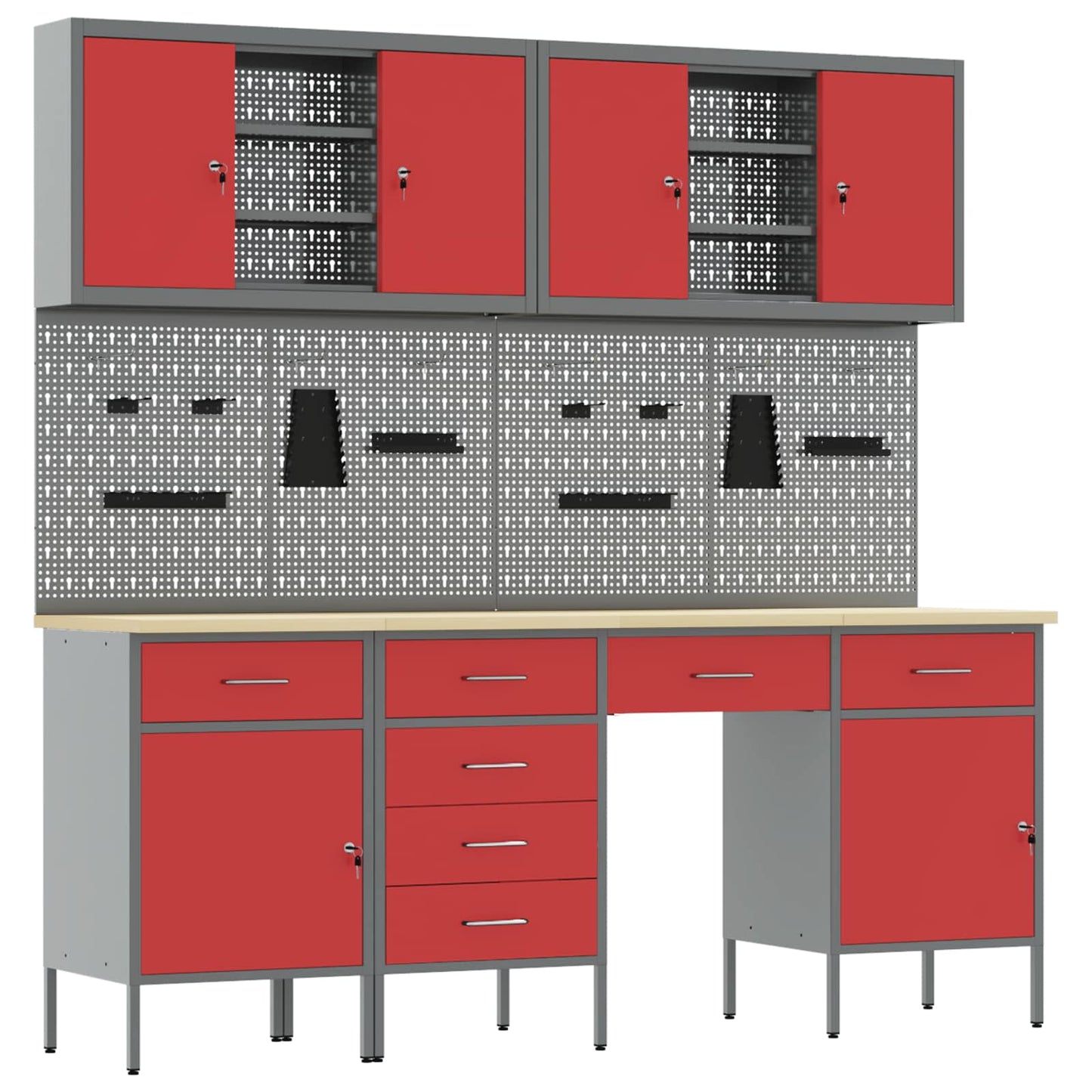 Werkbank 10 Stk. Rot und Grau Ingenieure Holz und Stahl