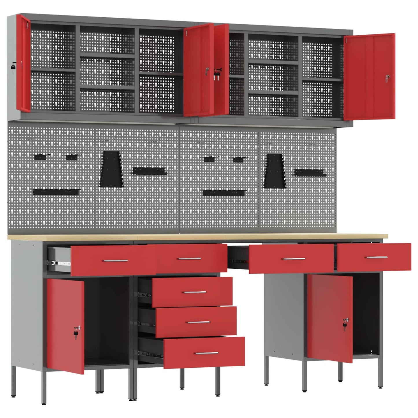 Werkbank 10 Stk. Rot und Grau Ingenieure Holz und Stahl