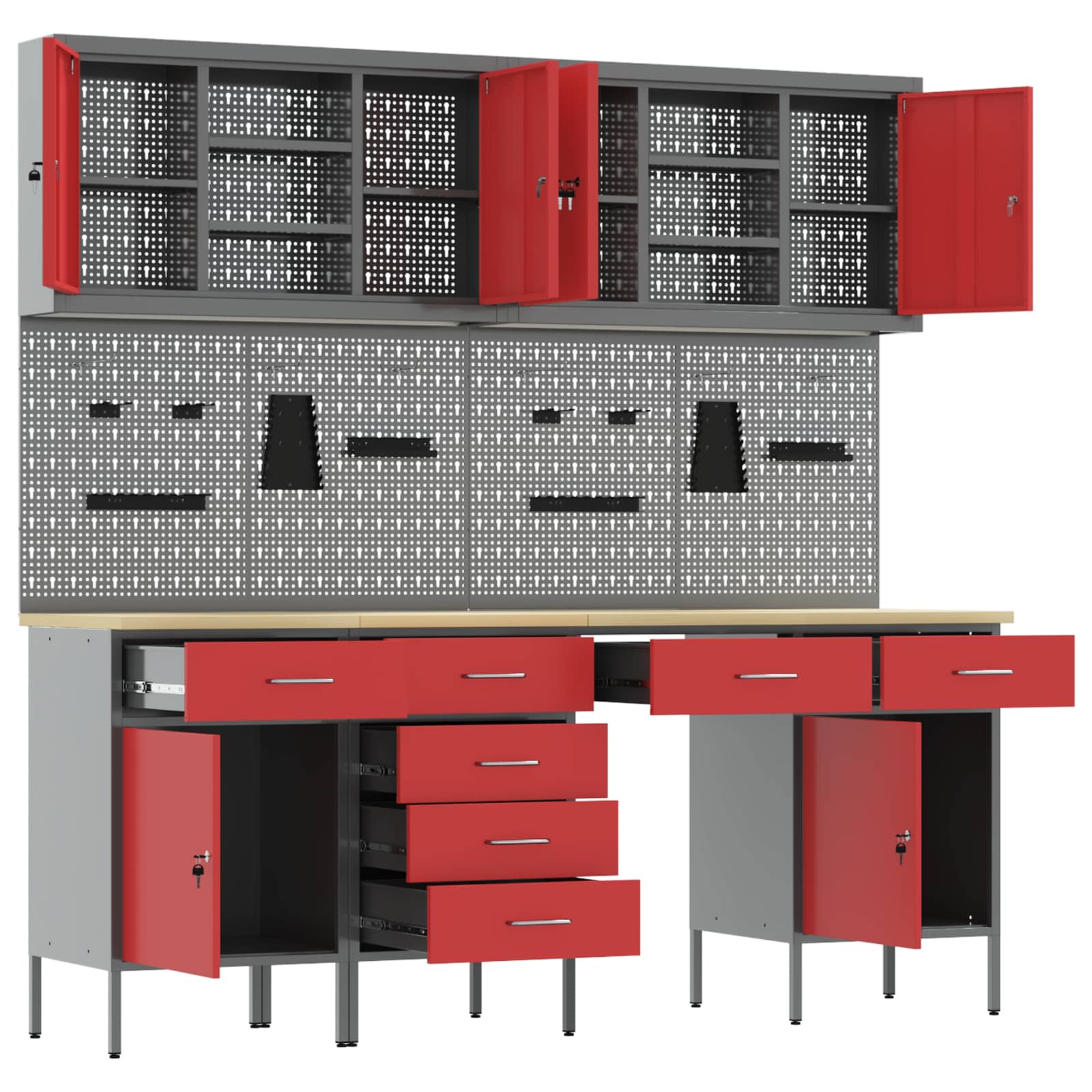 Werkbank 10 Stk. Rot und Grau Ingenieure Holz und Stahl