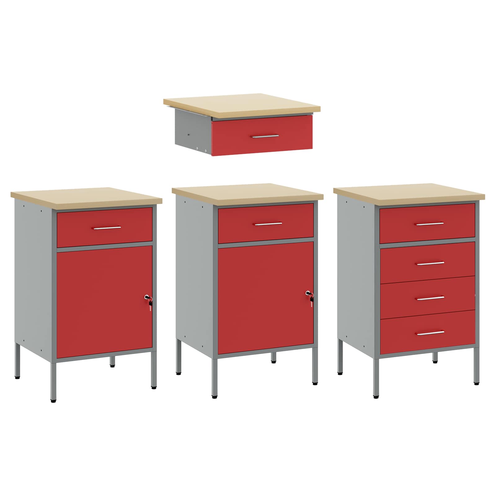 Werkbank 10 Stk. Rot und Grau Ingenieure Holz und Stahl
