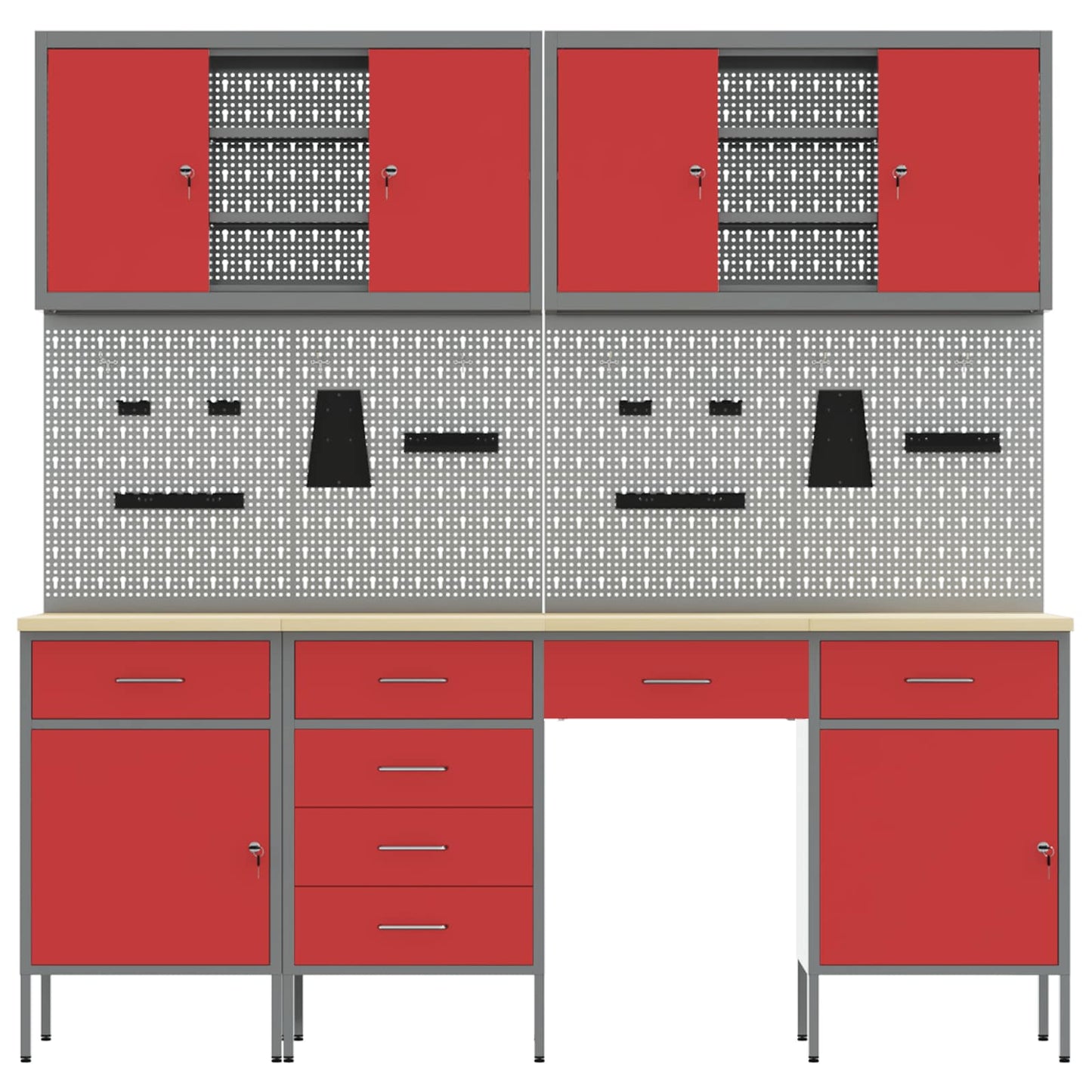 Werkbank 10 Stk. Rot und Grau Ingenieure Holz und Stahl