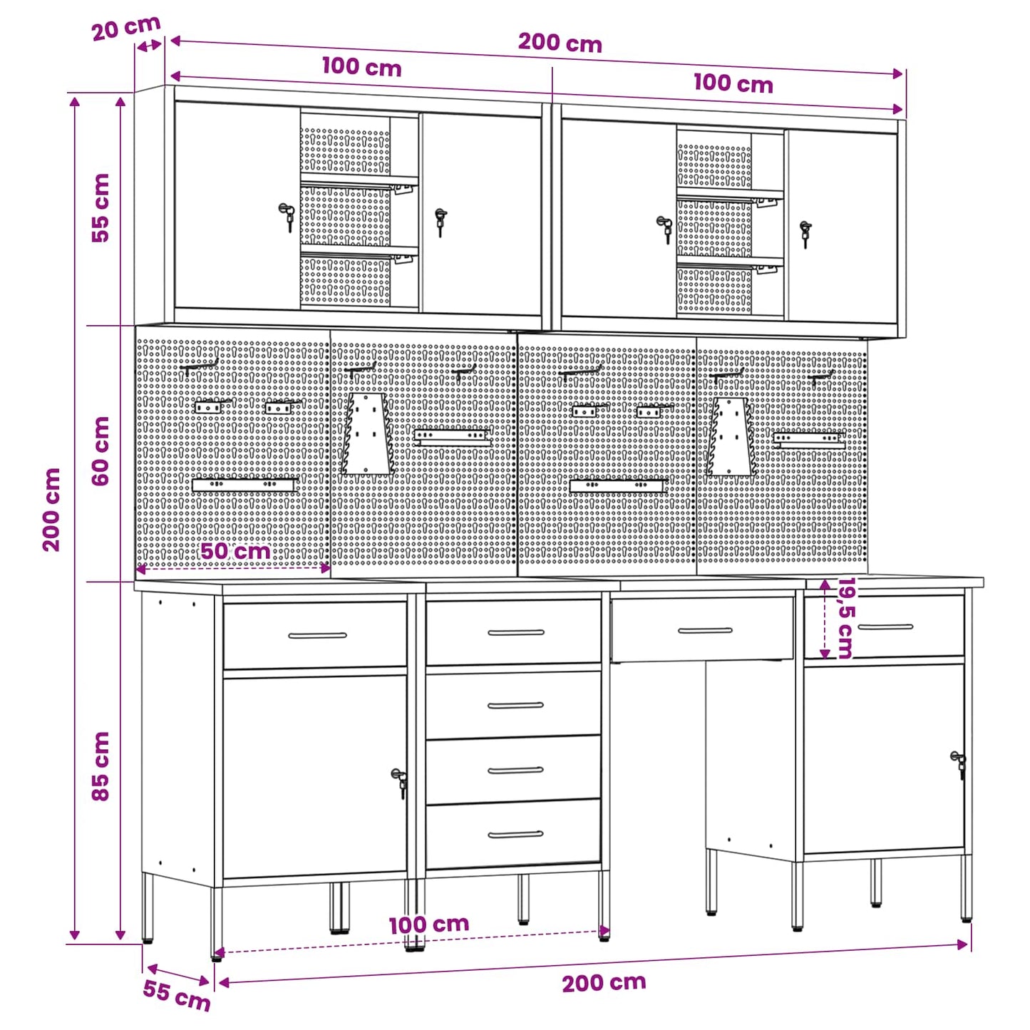 Werkbank 10 Stk. Rot und Grau Ingenieure Holz und Stahl