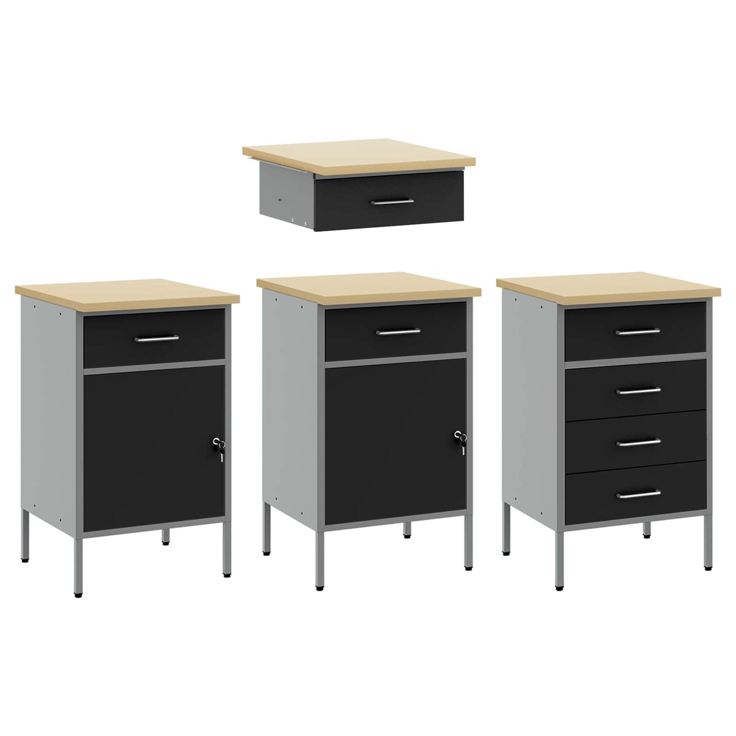 Arbeitsschrankset mit Schubladen mit Speicher 10 stk. Schwarz