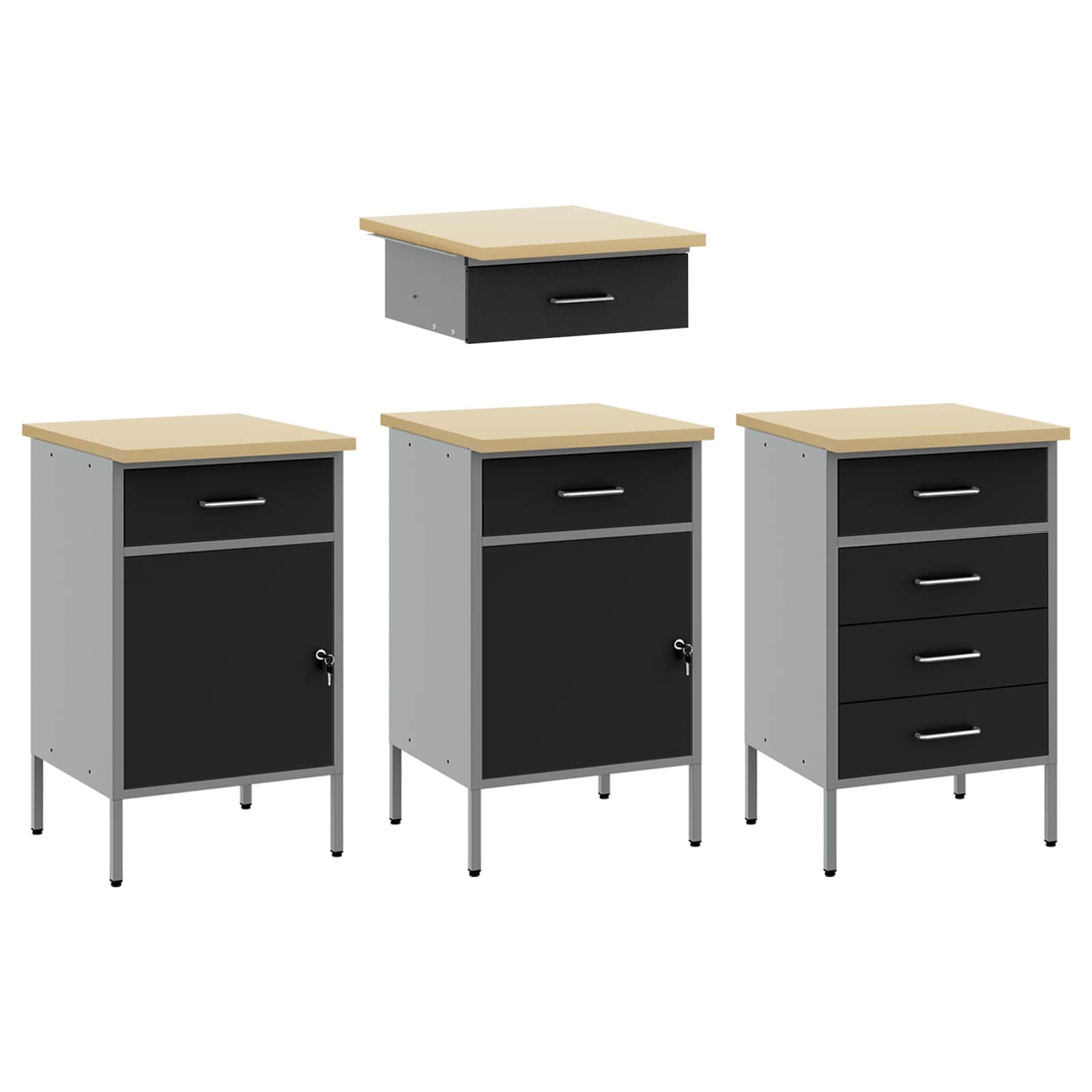 Arbeitsschrankset mit Schubladen mit Speicher 10 stk. Schwarz