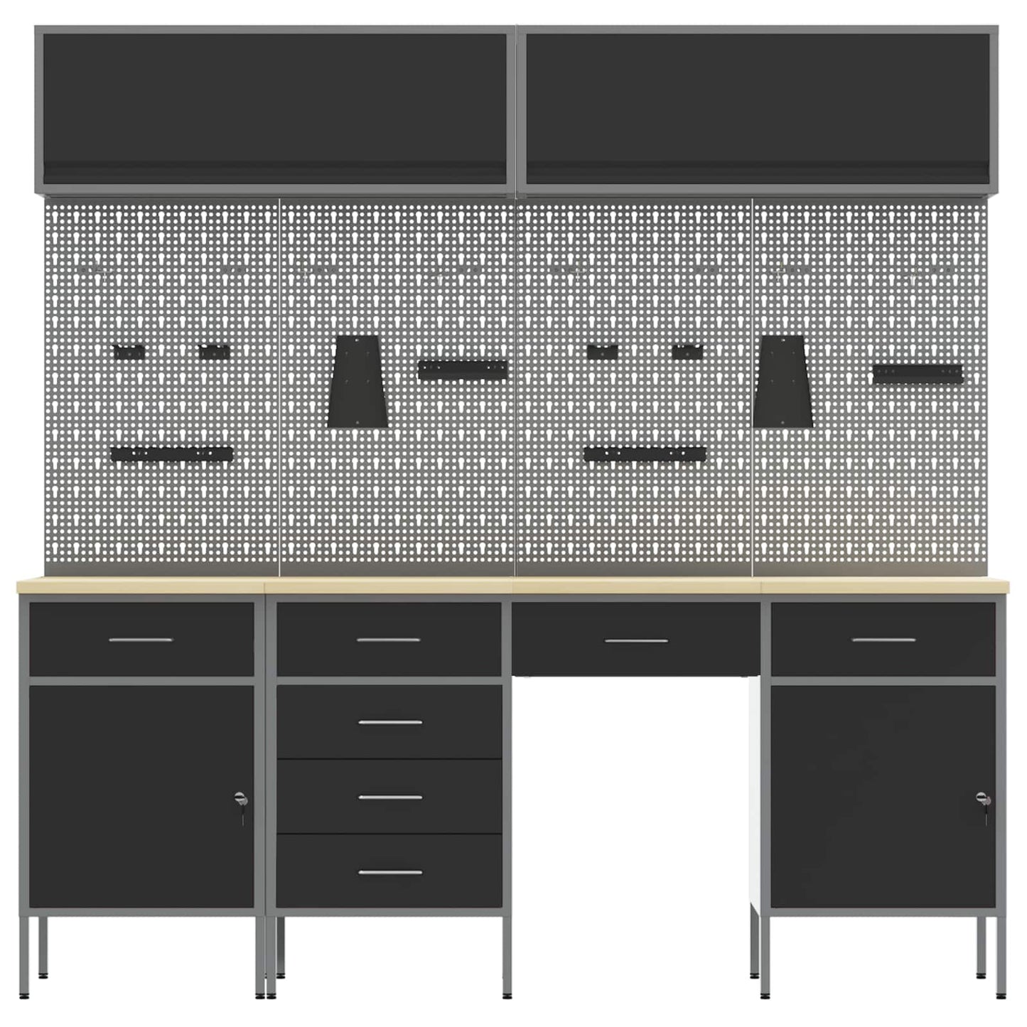 Arbeitsschrankset mit Schubladen mit Speicher 10 stk. Schwarz