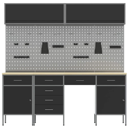 Arbeitsschrankset mit Schubladen mit Speicher 10 stk. Schwarz