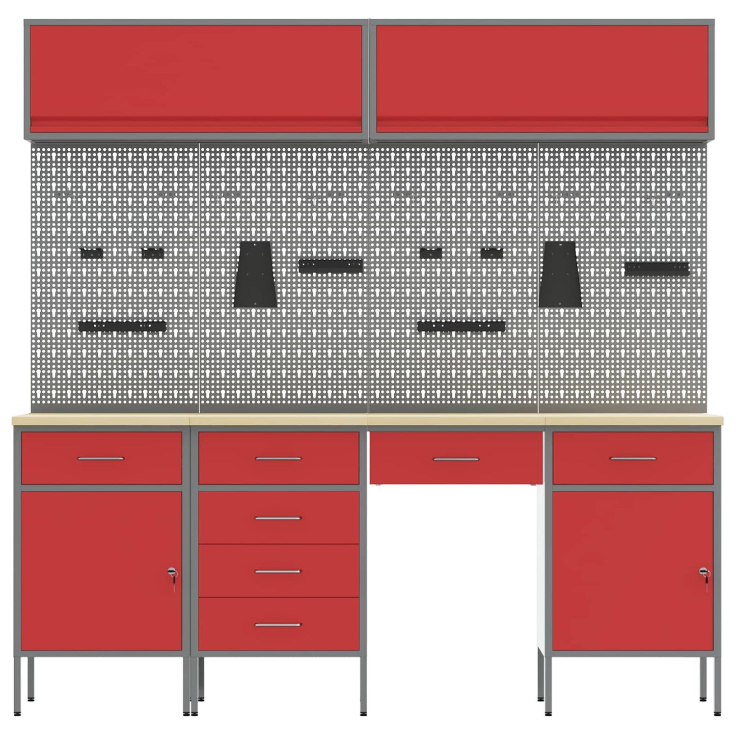 Arbeitsschrankset mit Schubladen mit Speicher 10 stk. Rot