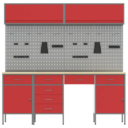 Arbeitsschrankset mit Schubladen mit Speicher 10 stk. Rot