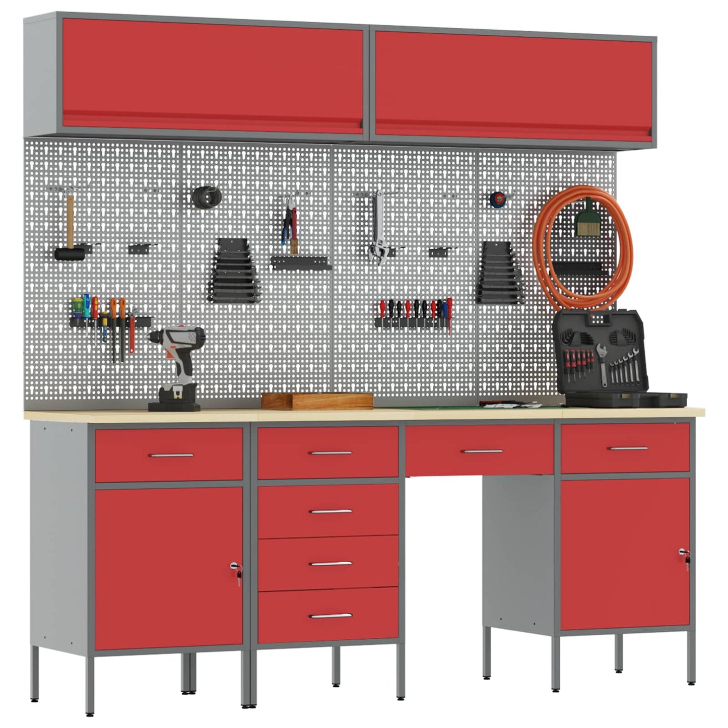 Arbeitsschrankset mit Schubladen mit Speicher 10 stk. Rot