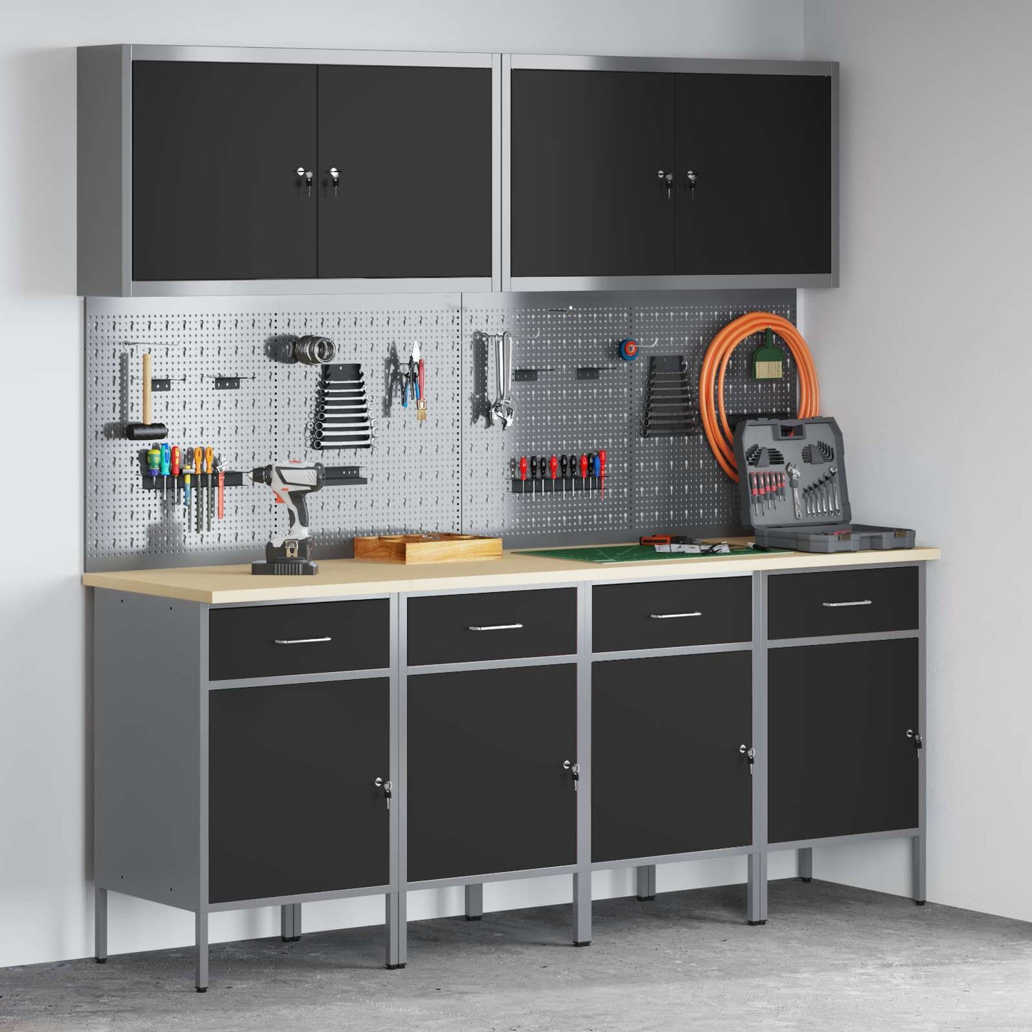 Werkbank 10 Stk. Schwarz und Grau Ingenieure Holz und Stahl