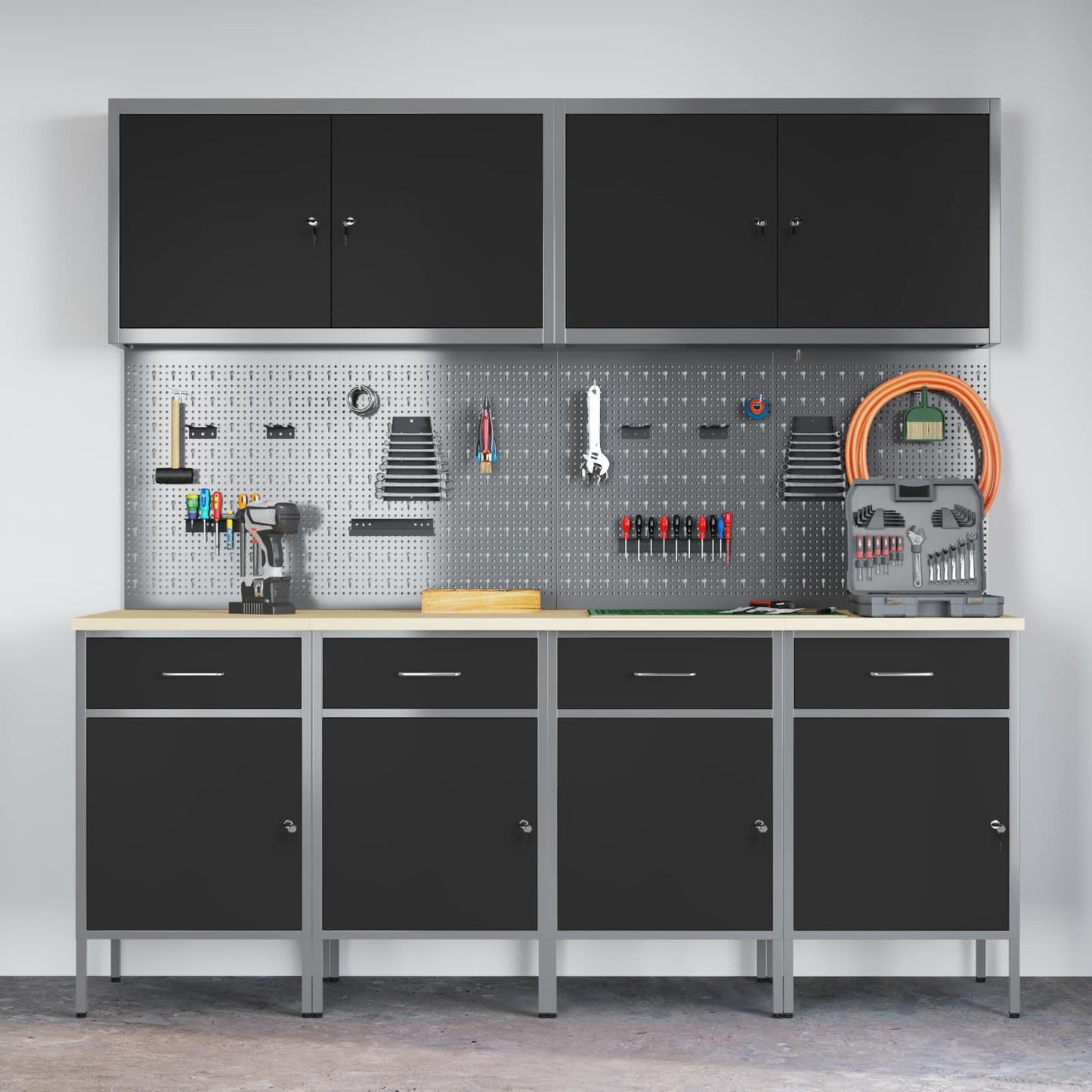 Werkbank 10 Stk. Schwarz und Grau Ingenieure Holz und Stahl