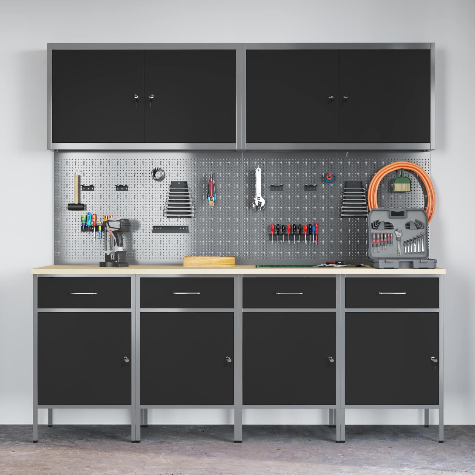 Werkbank 10 Stk. Schwarz und Grau Ingenieure Holz und Stahl