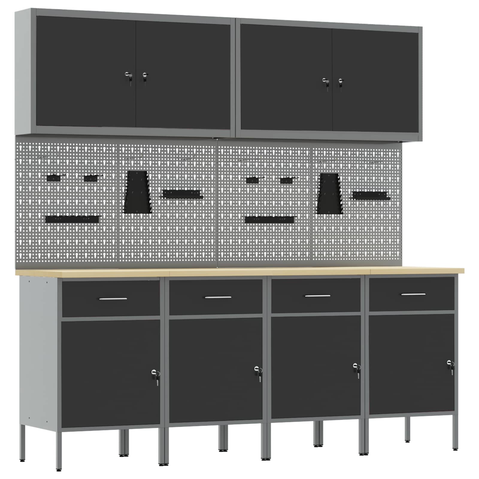 Werkbank 10 Stk. Schwarz und Grau Ingenieure Holz und Stahl