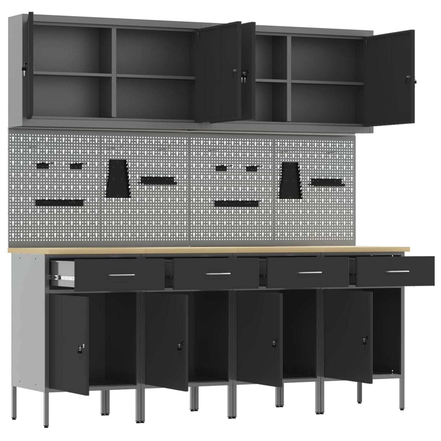 Werkbank 10 Stk. Schwarz und Grau Ingenieure Holz und Stahl