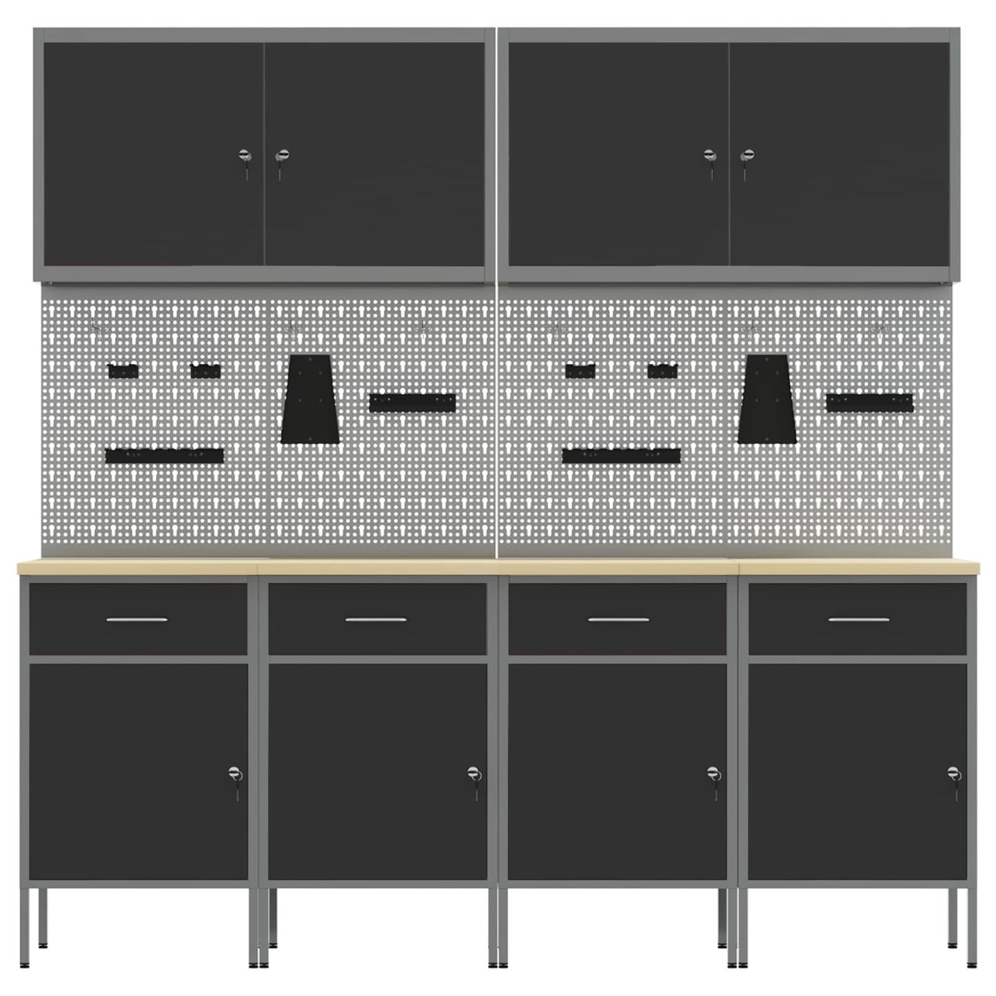 Werkbank 10 Stk. Schwarz und Grau Ingenieure Holz und Stahl