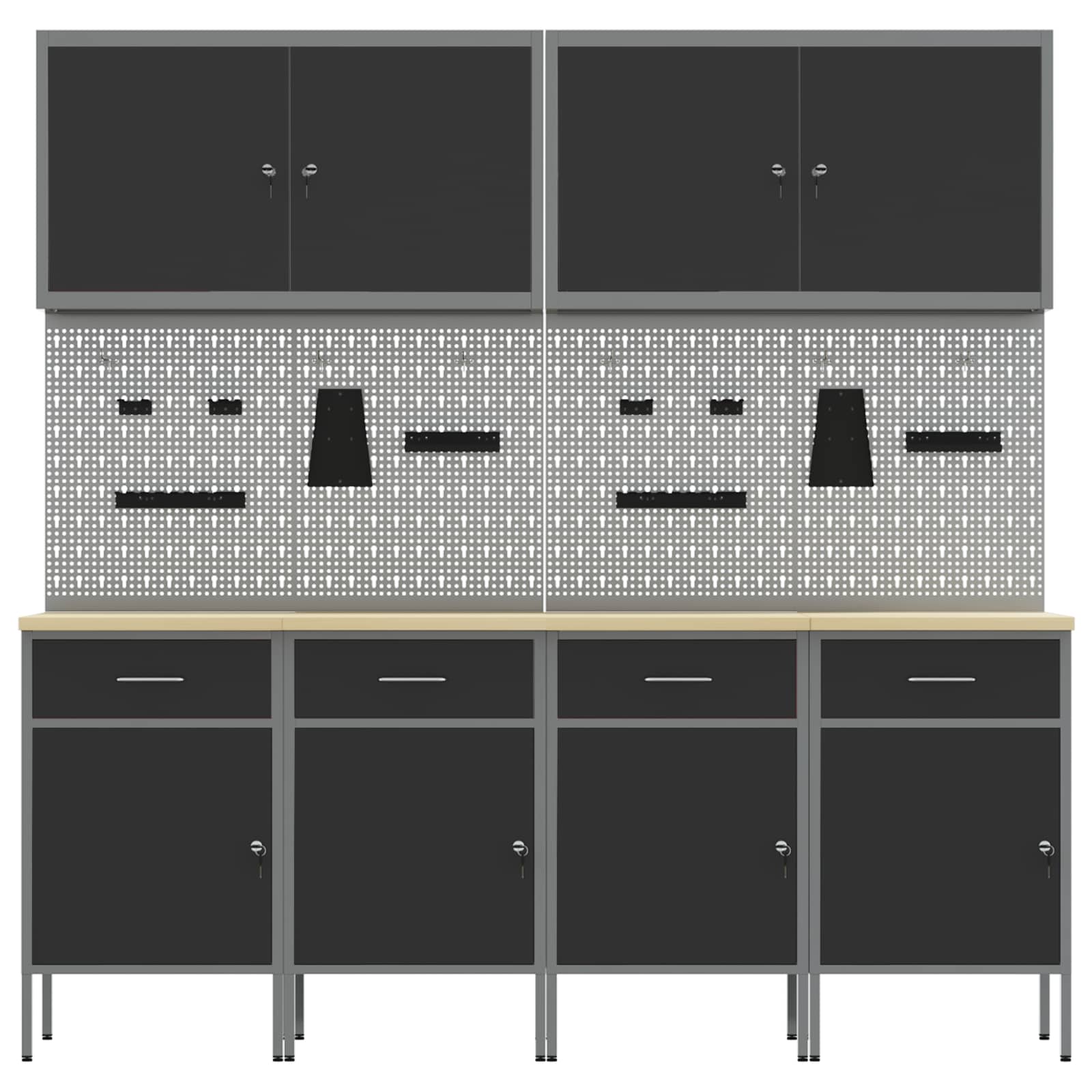 Werkbank 10 Stk. Schwarz und Grau Ingenieure Holz und Stahl