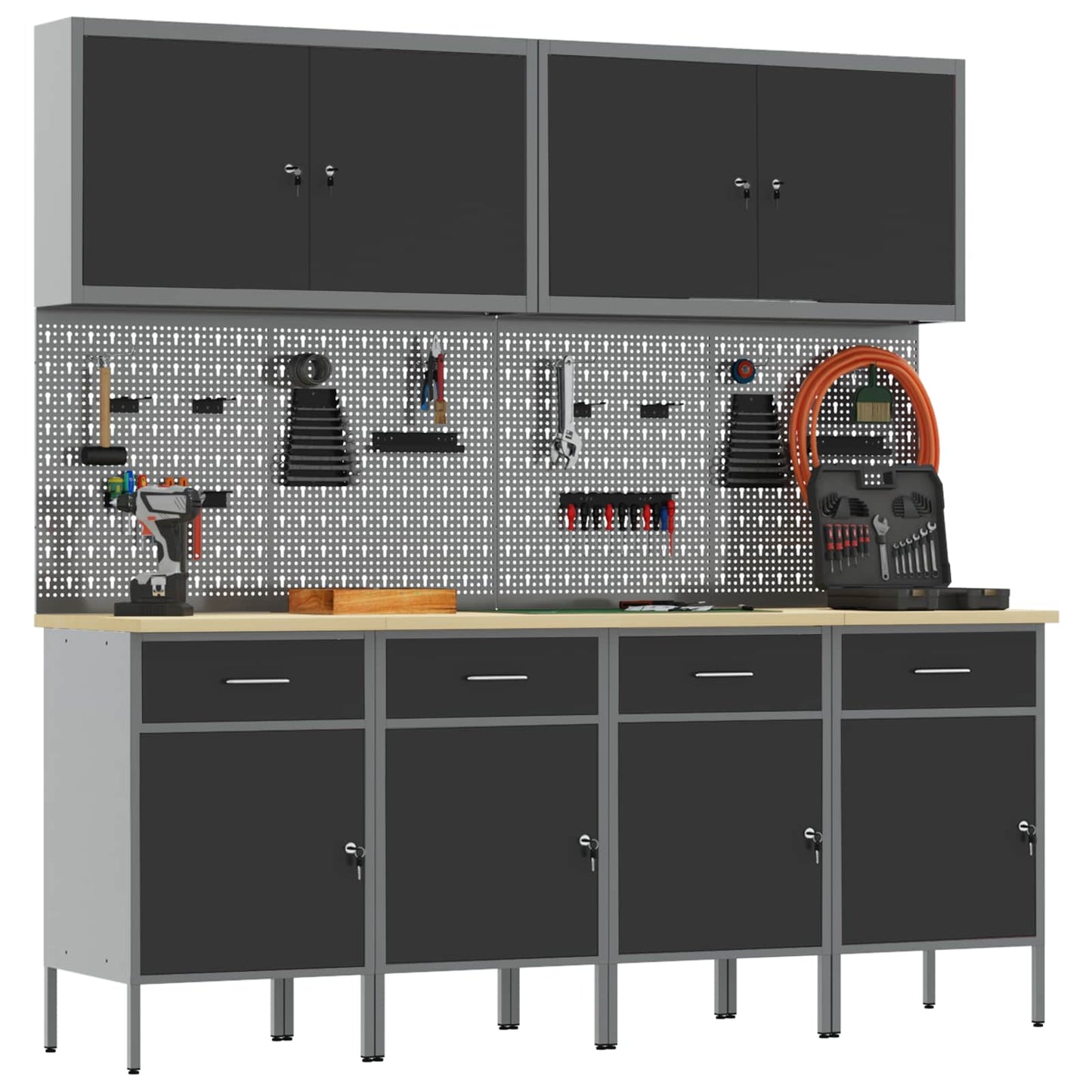 Werkbank 10 Stk. Schwarz und Grau Ingenieure Holz und Stahl