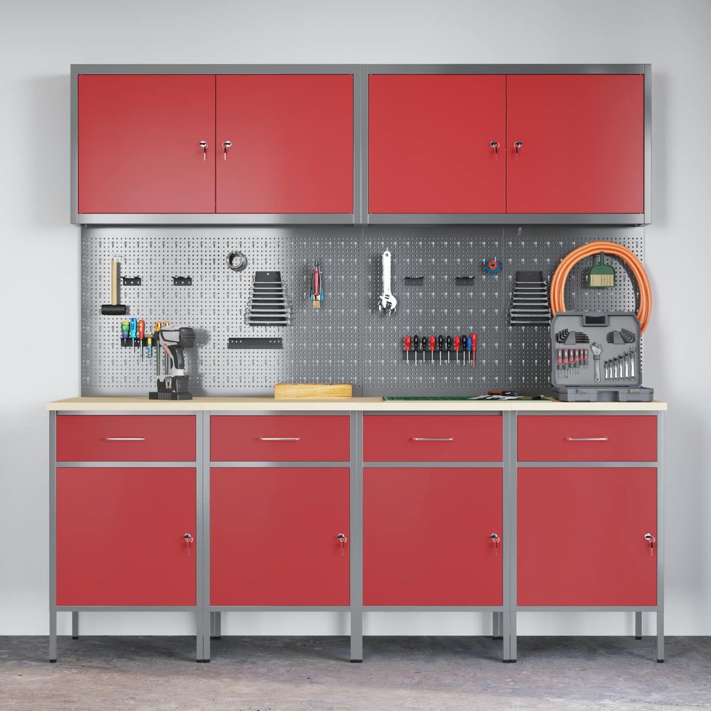 Werkbank 10 Stk. Rot und Grau Ingenieure Holz und Stahl