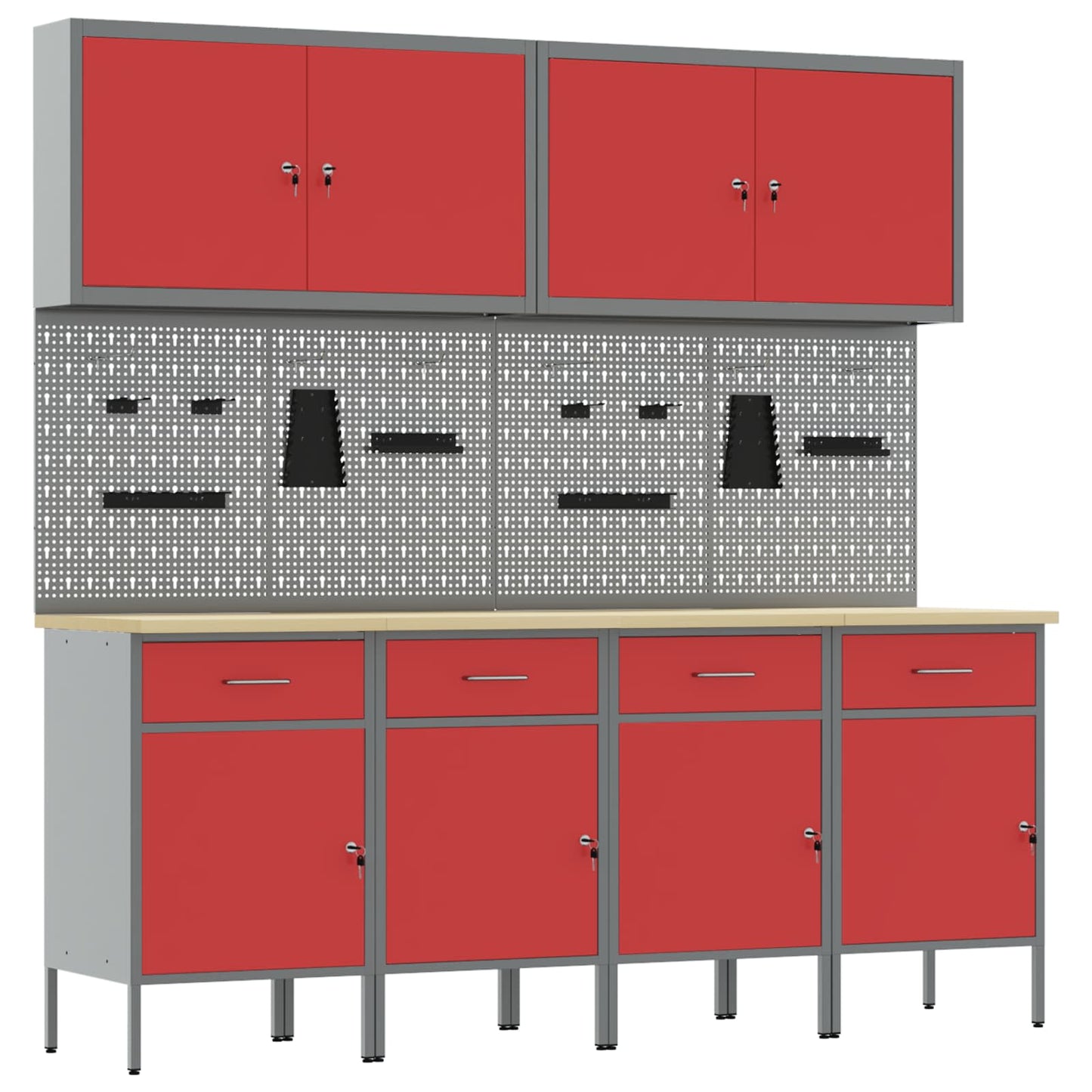 Werkbank 10 Stk. Rot und Grau Ingenieure Holz und Stahl